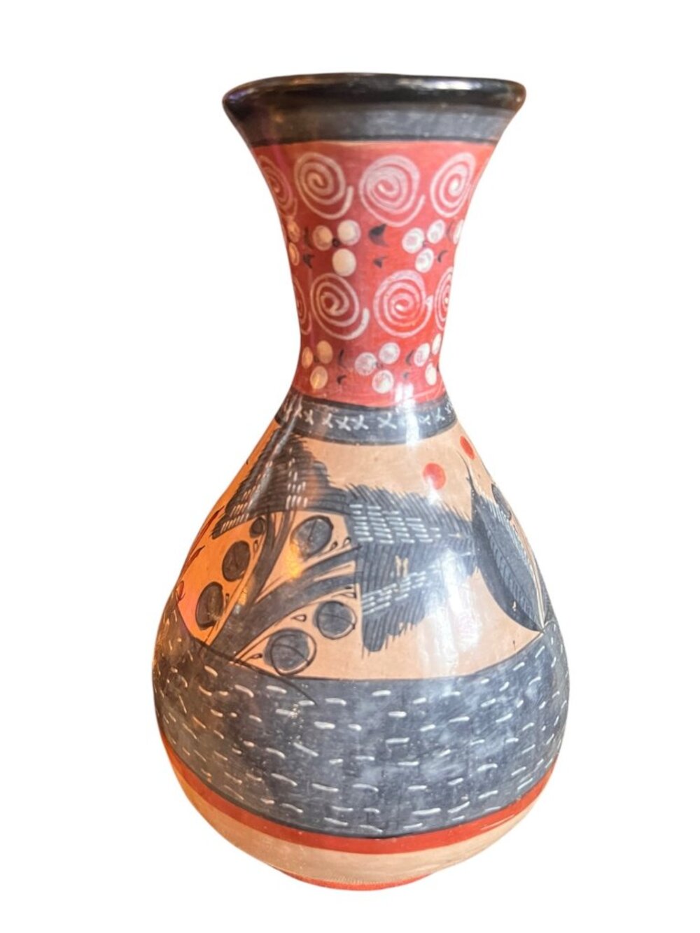 Signed Mateos Vase Handmade Tonala Pottery 9" T Bird Floral Design VTG Mexico - Picture 4 of 15